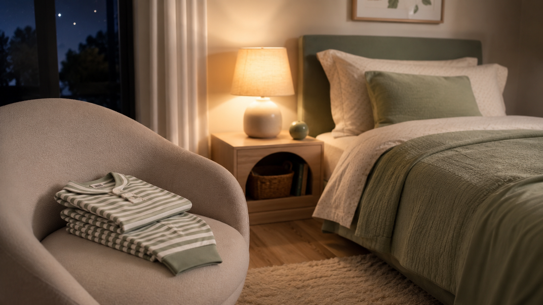 Calm bedroom at night with folded pajamas