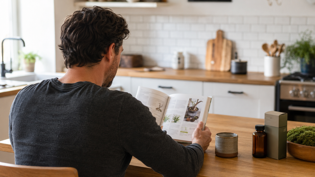 Father reviewing wellness information and treatment options