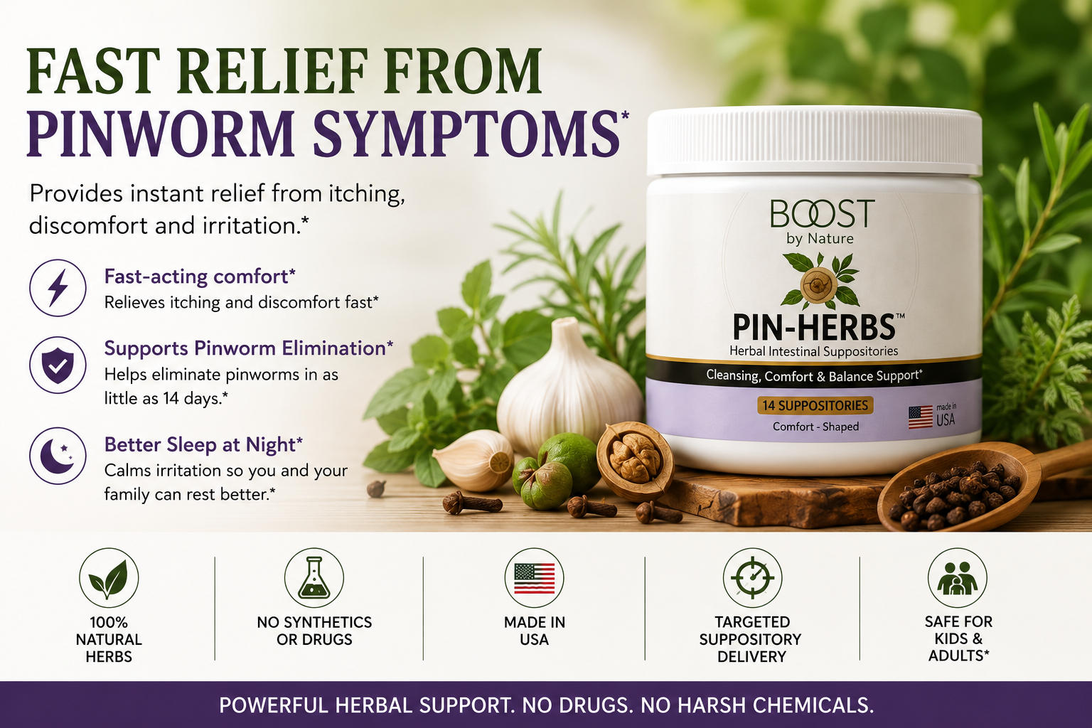 PIN-HERBs Herbal Pinworm Suppositories | Fast Targeted Herbal Support