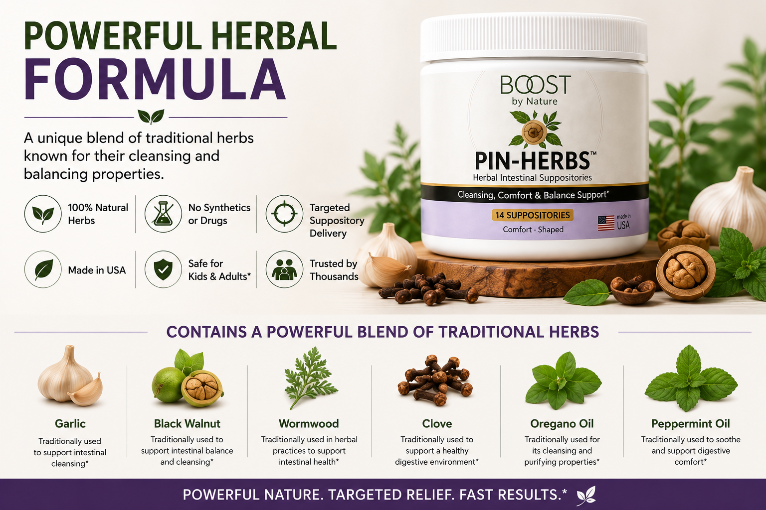 PIN-HERBs Herbal Pinworm Suppositories | Fast Targeted Herbal Support