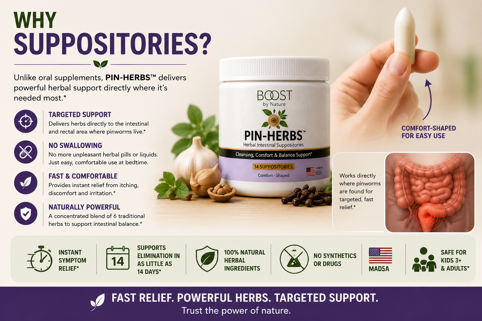 PIN-HERBs Herbal Pinworm Suppositories | Fast Targeted Herbal Support