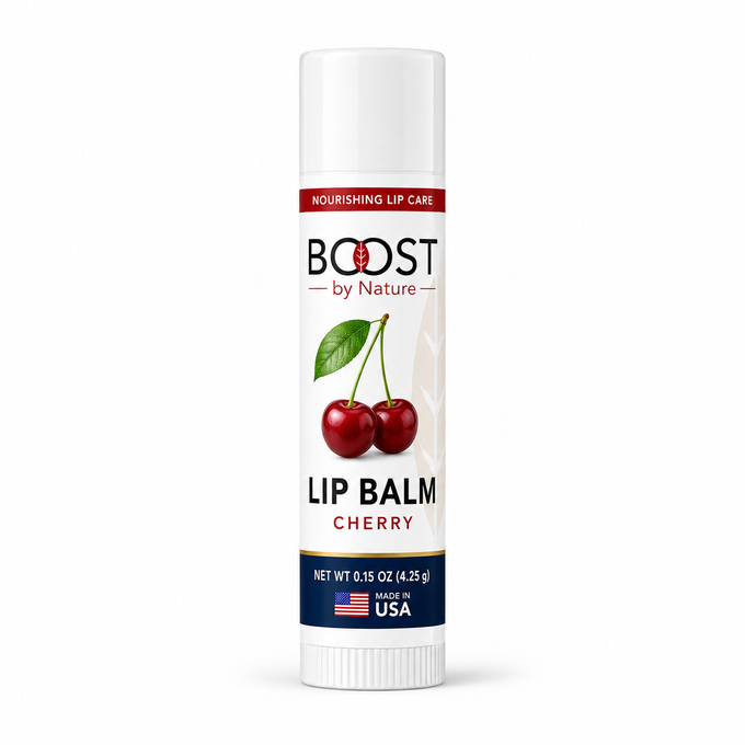 Boost by Nature Cherry Lip Balm tube for dry lips