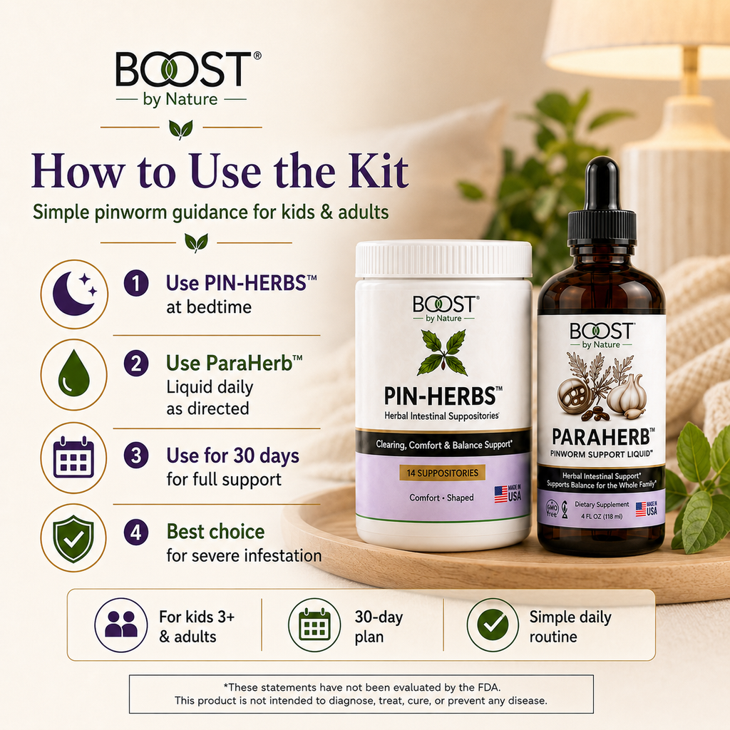How to use PIN-HERBS suppositories and ParaHerb Liquid in the 30-day kit
