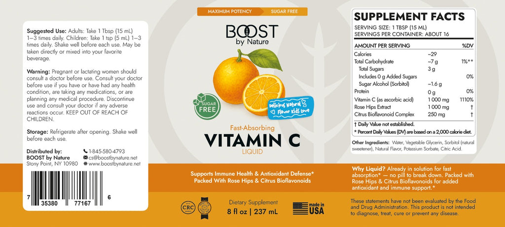 Vitamin C Liquid – Fast-Absorbing, Sugar-Free (16 fl oz)