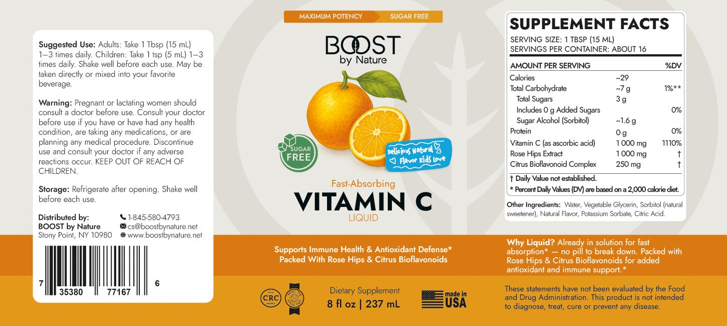 Vitamin C Liquid – Fast-Absorbing, Sugar-Free (16 fl oz)
