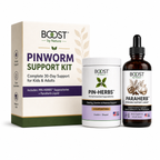 ParaHerb 30-Day Pinworm Support Kit box with PIN-HERBS suppositories and ParaHerb Liquid on white background
