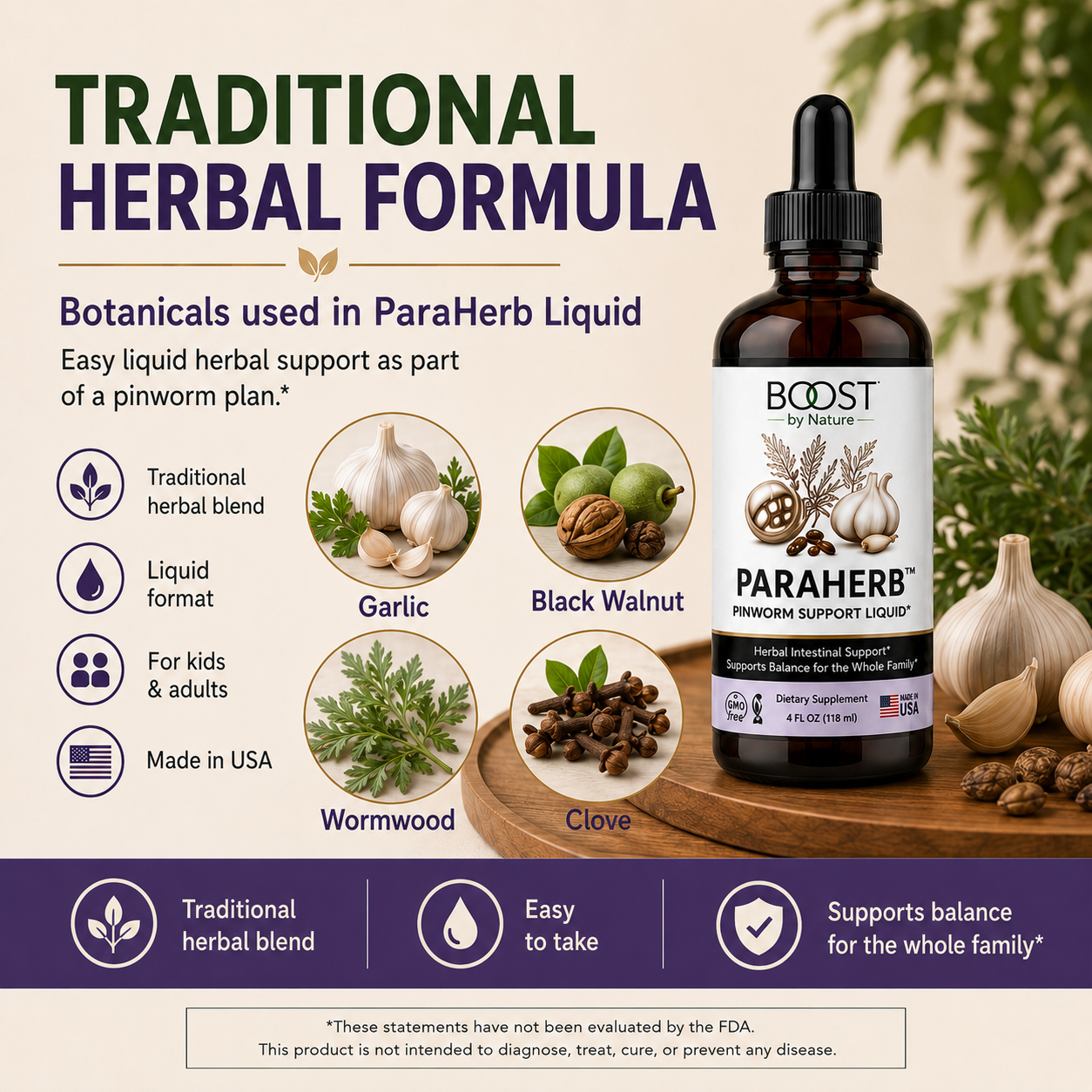 ParaHerb Liquid traditional herbal formula with garlic black walnut wormwood and clove
