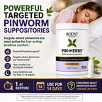Powerful targeted PIN-HERBS pinworm suppositories with bedtime comfort guidance